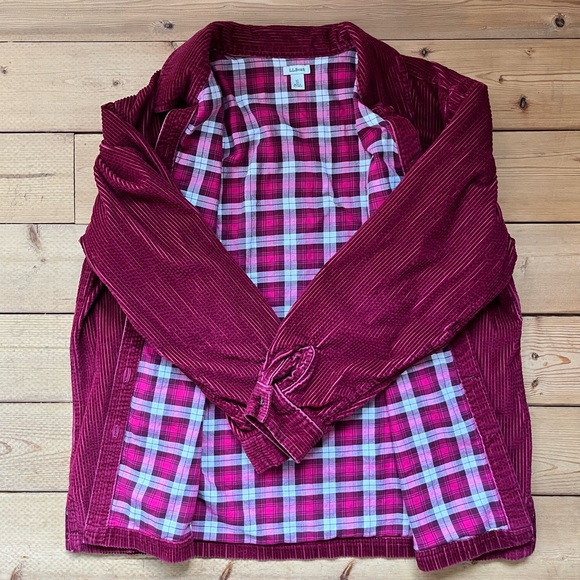 LL Bean Corduroy Shacket Button Up Jacket Flannel Lined Burgundy Red XL - Picture 4 of 6